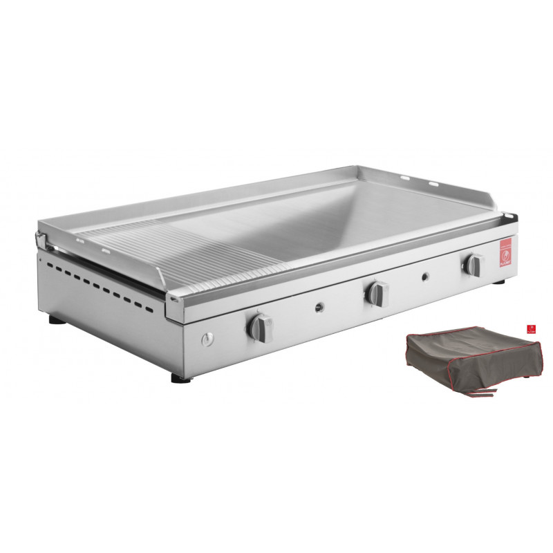 plancha inox chef 80 lisse et rainurée + housse