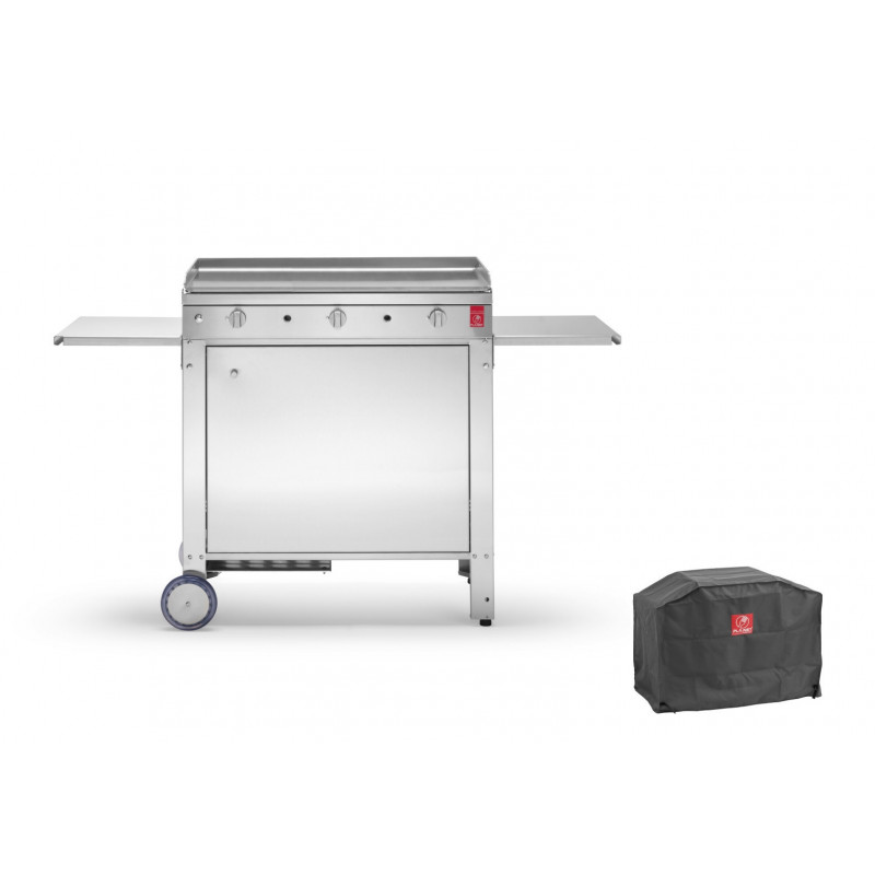 plancha inox chef 80 lisse + chariot + housse